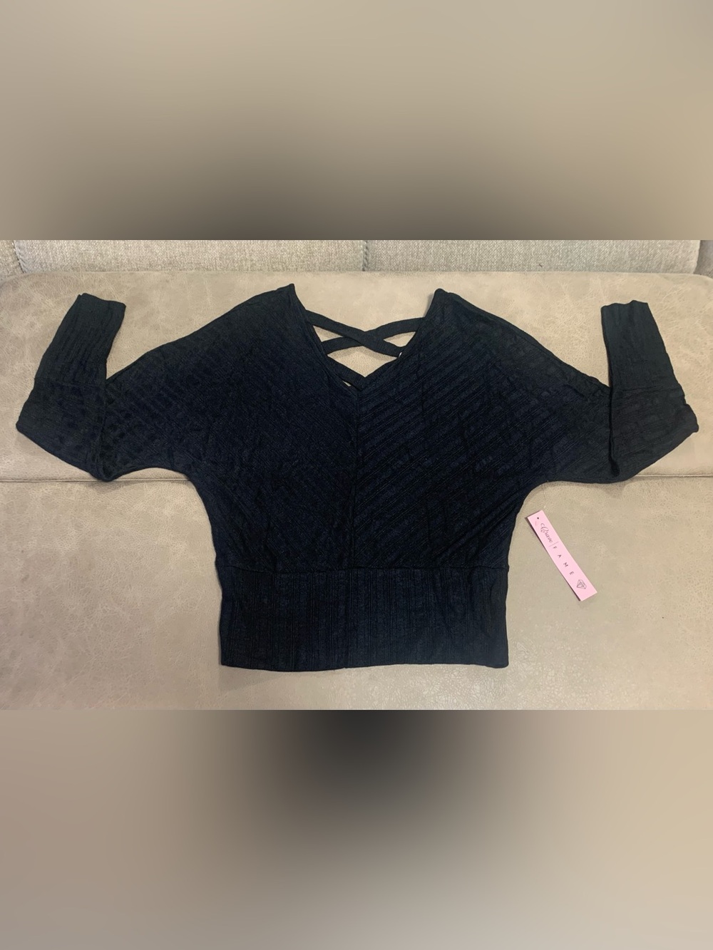Crave Fame Black Textured Knit V-Neck Dolman Style Sleeve Top NEW Jrs Size XL